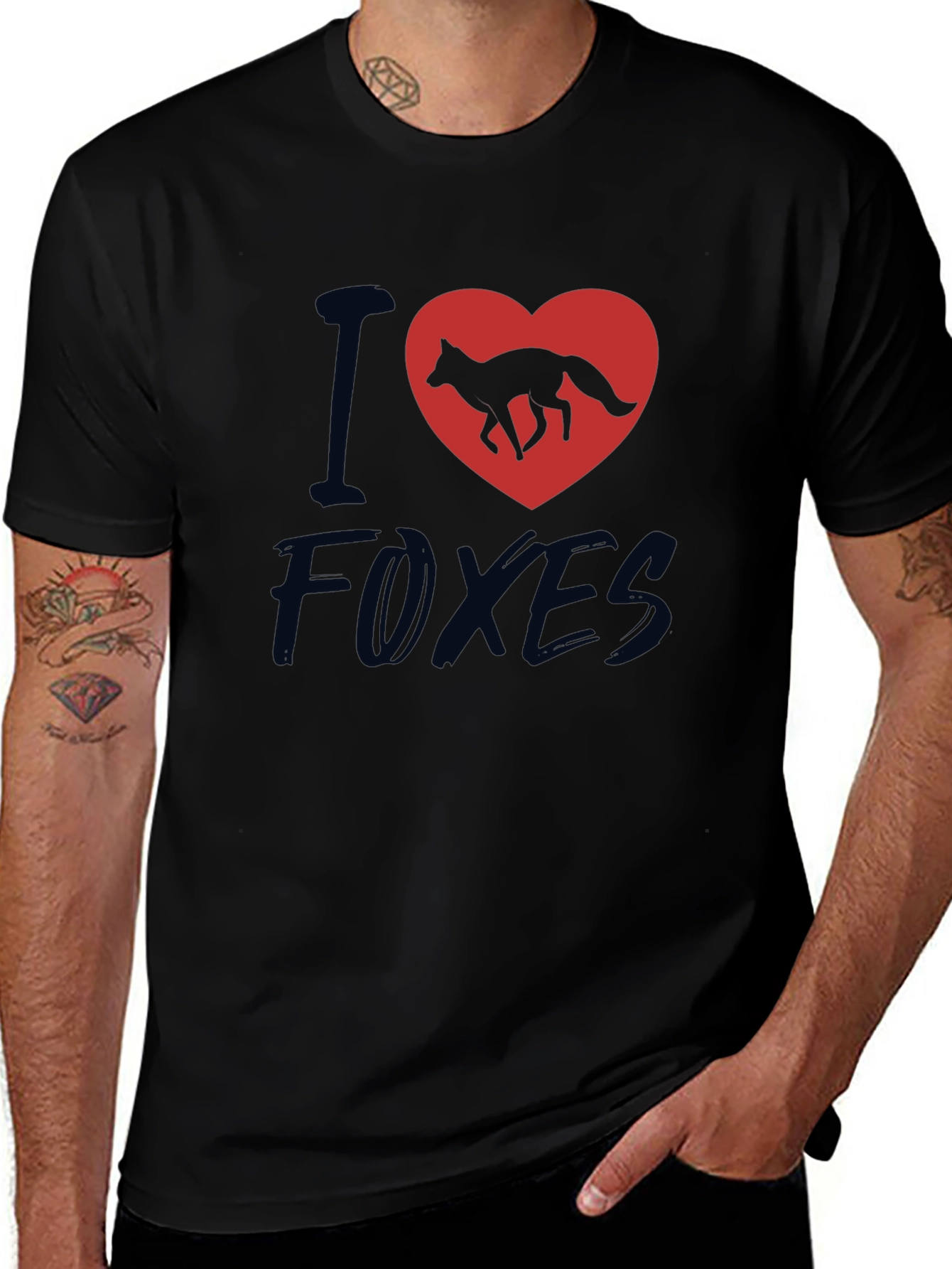 I Heart Foxes T-Shirt - Black Cotton Tee