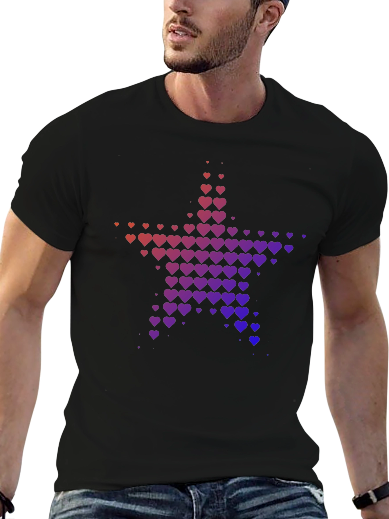 Heart Star Graphic Tee - Black Casual T-Shirt
