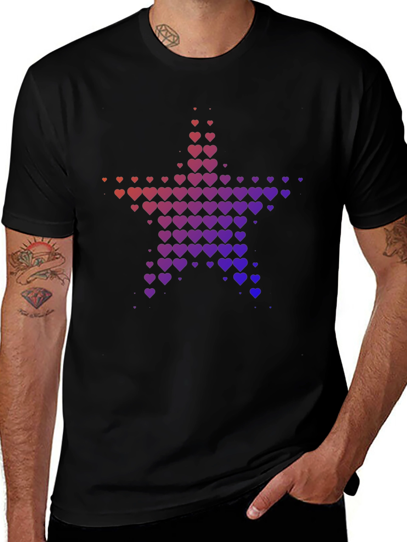 Heart Star Graphic Tee - Black Casual T-Shirt