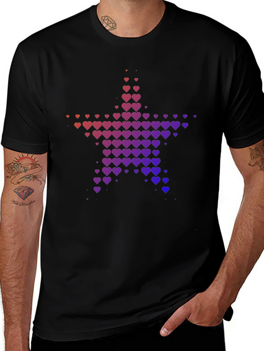 Heart Star Graphic Tee - Black Casual T-Shirt
