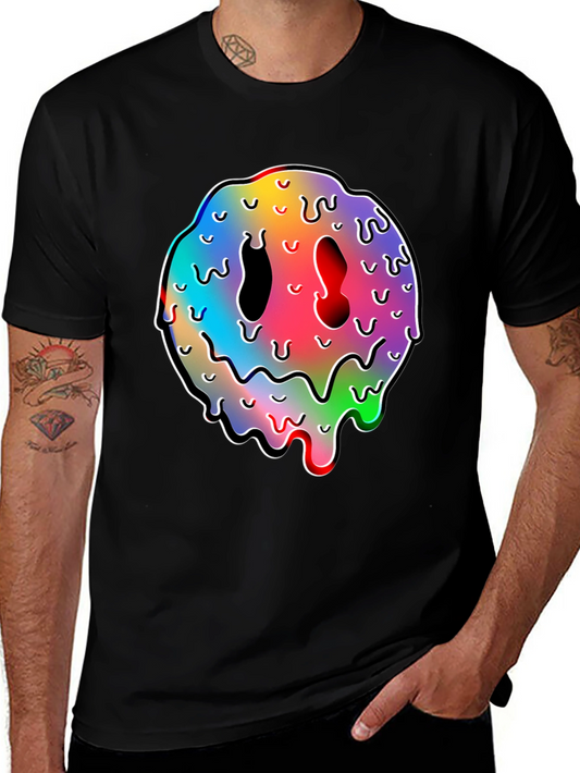 Melting Smiley Graphic Tee - Funky Colorful Design