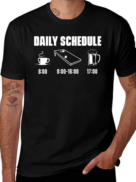 Daily Schedule T-Shirt: Coffee Cornhole & Beer - Fun Graphic Tee