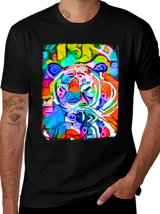 Vibrant Tiger Graphic Tee - Abstract Art Print