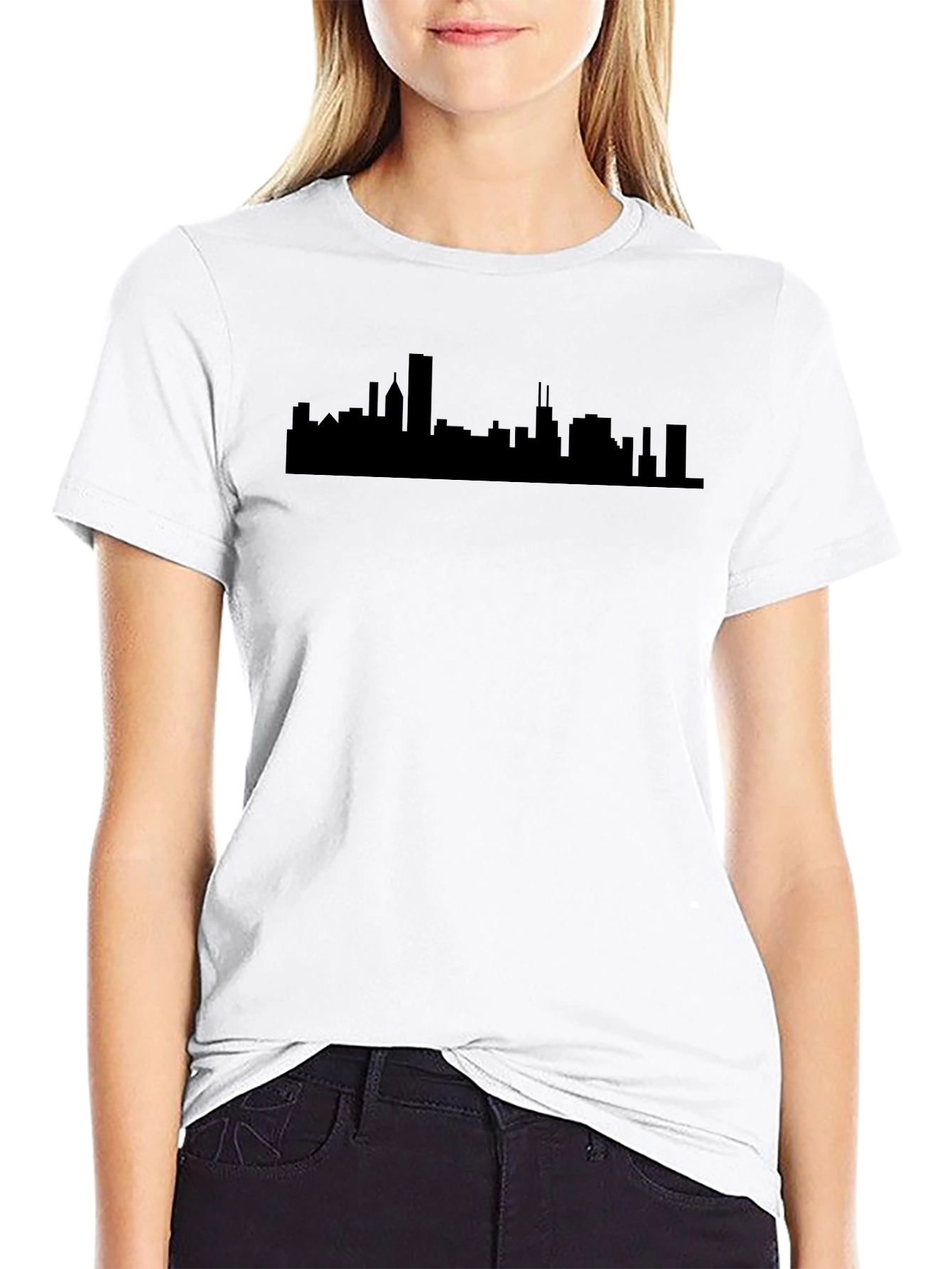 Cityscape Graphic Tee - Modern Silhouette Black T-Shirt