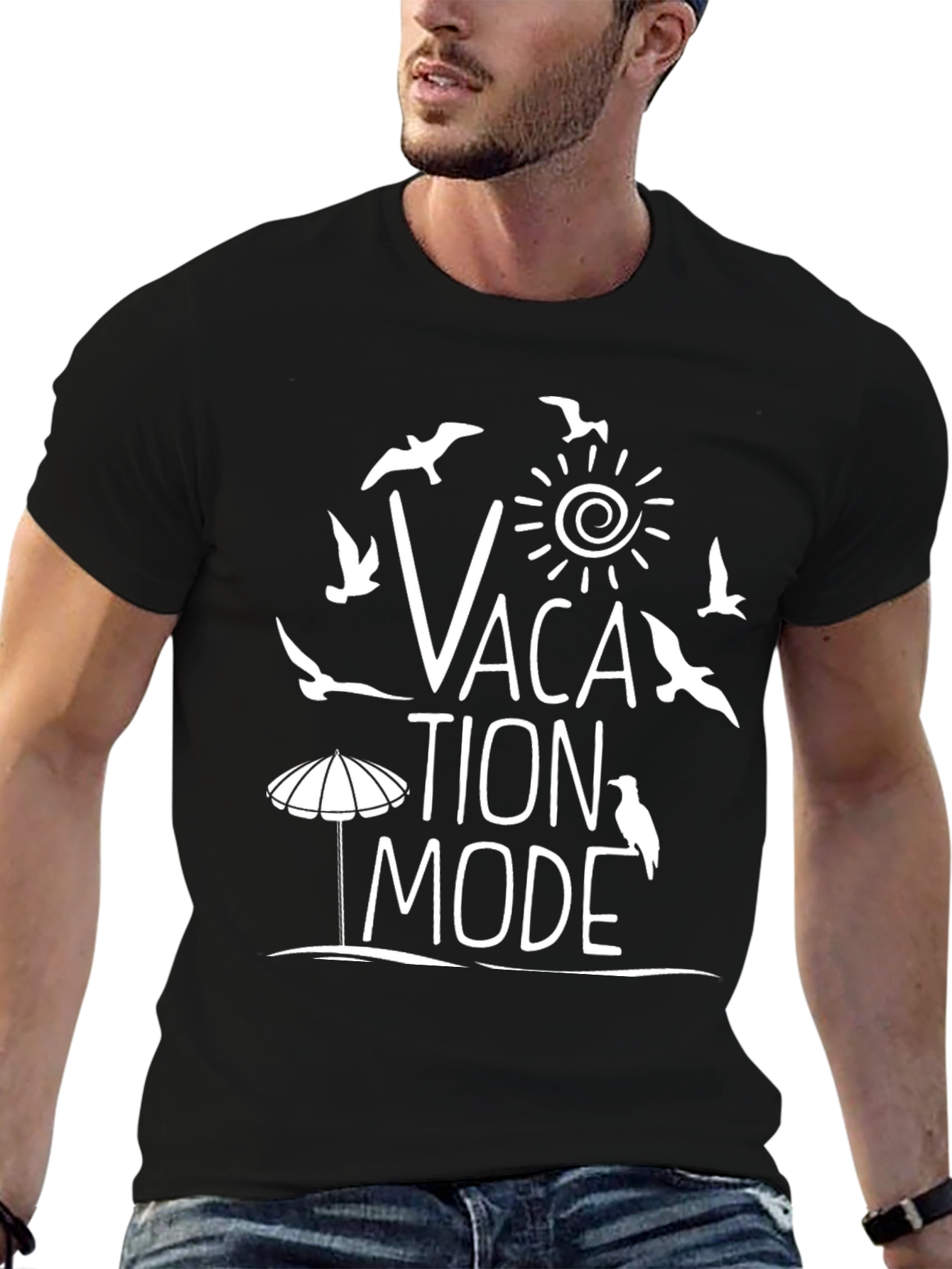 Vacation Mode T-Shirt - Mens Black Crew Neck