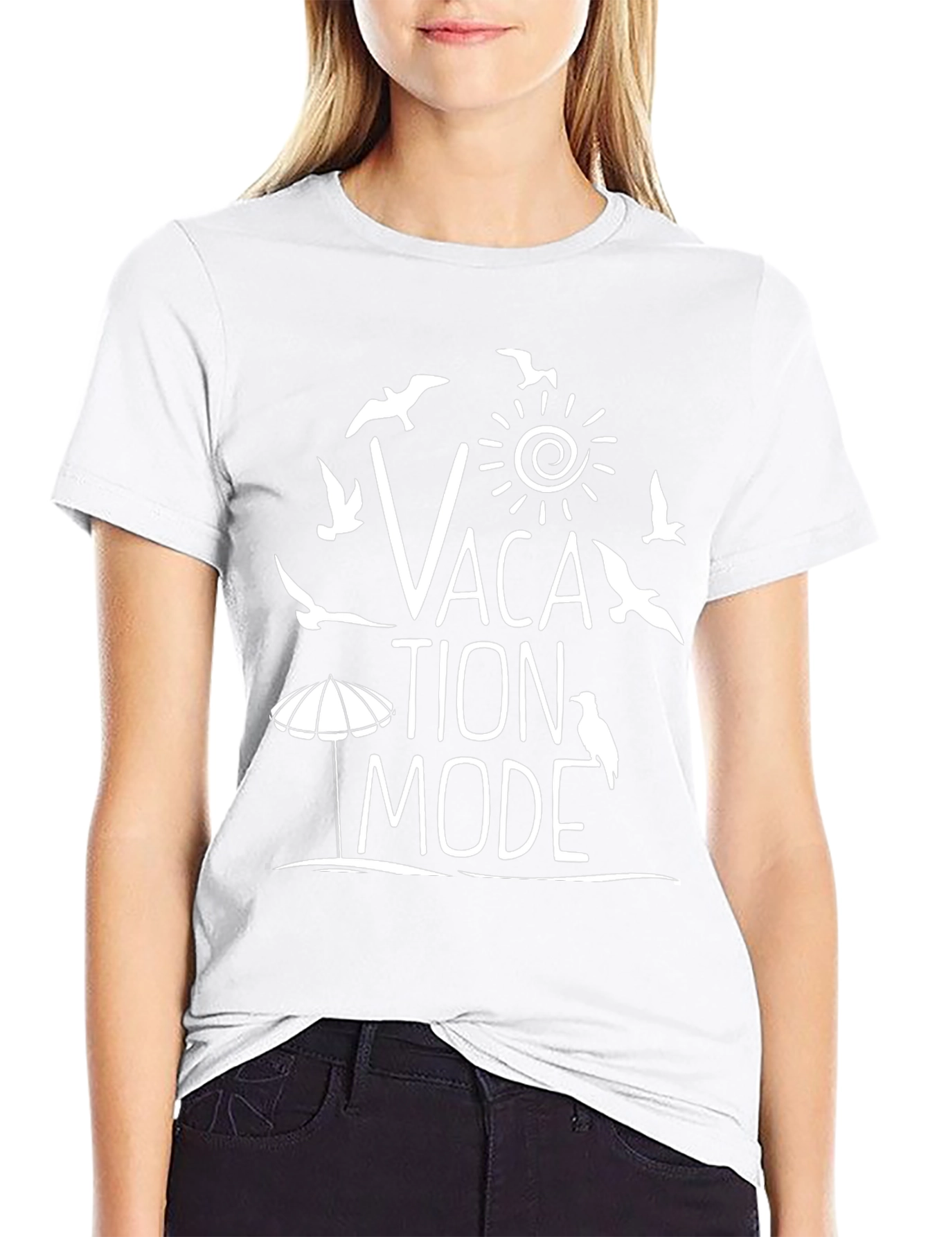 Vacation Mode T-Shirt - Mens Black Crew Neck
