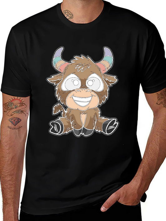 Cartoon Bull Graphic Tee - Soft Cotton Blend
