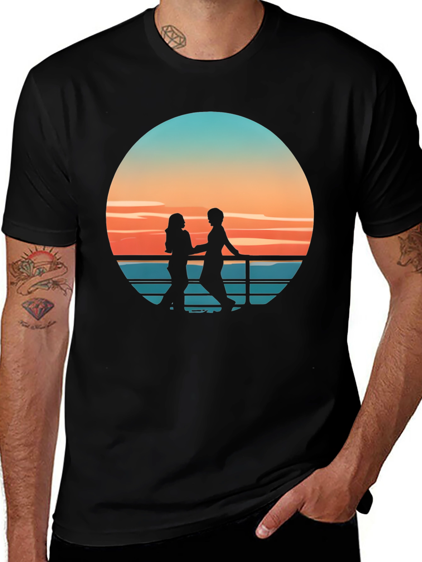 Sunset Silhouette Couple Graphic Tee