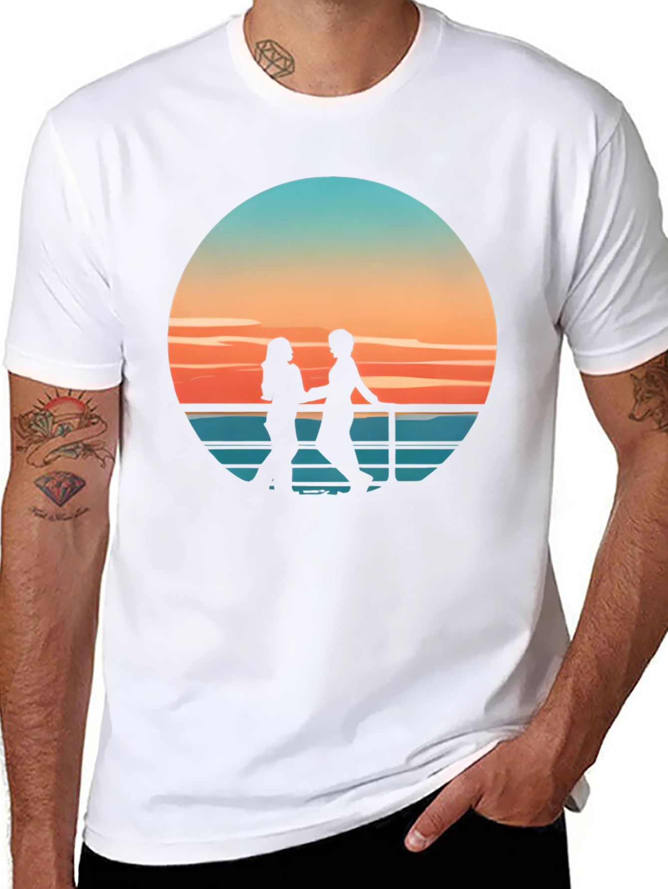 Sunset Silhouette Couple Graphic Tee