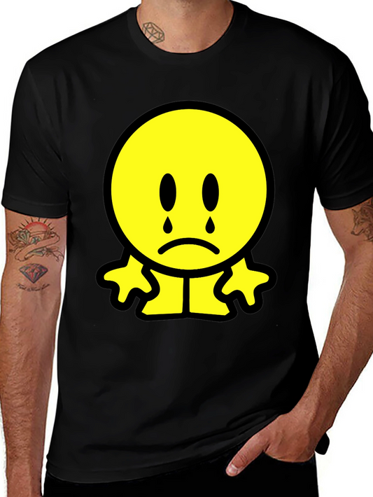 Sad Emoji Graphic T-Shirt - Black