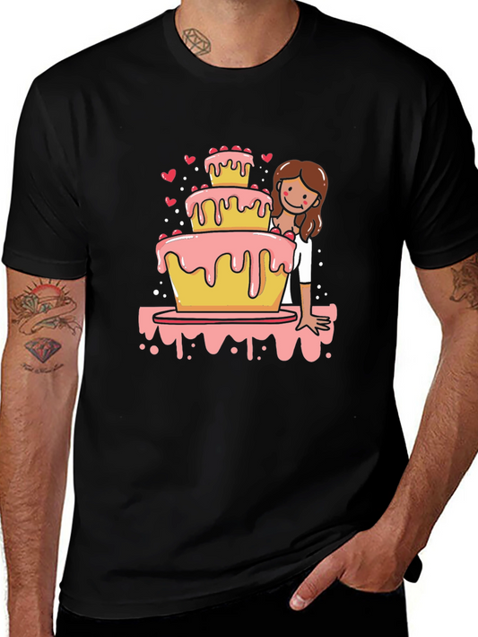 Sweet Celebration Tee: Cake & Cartoon Girl Design