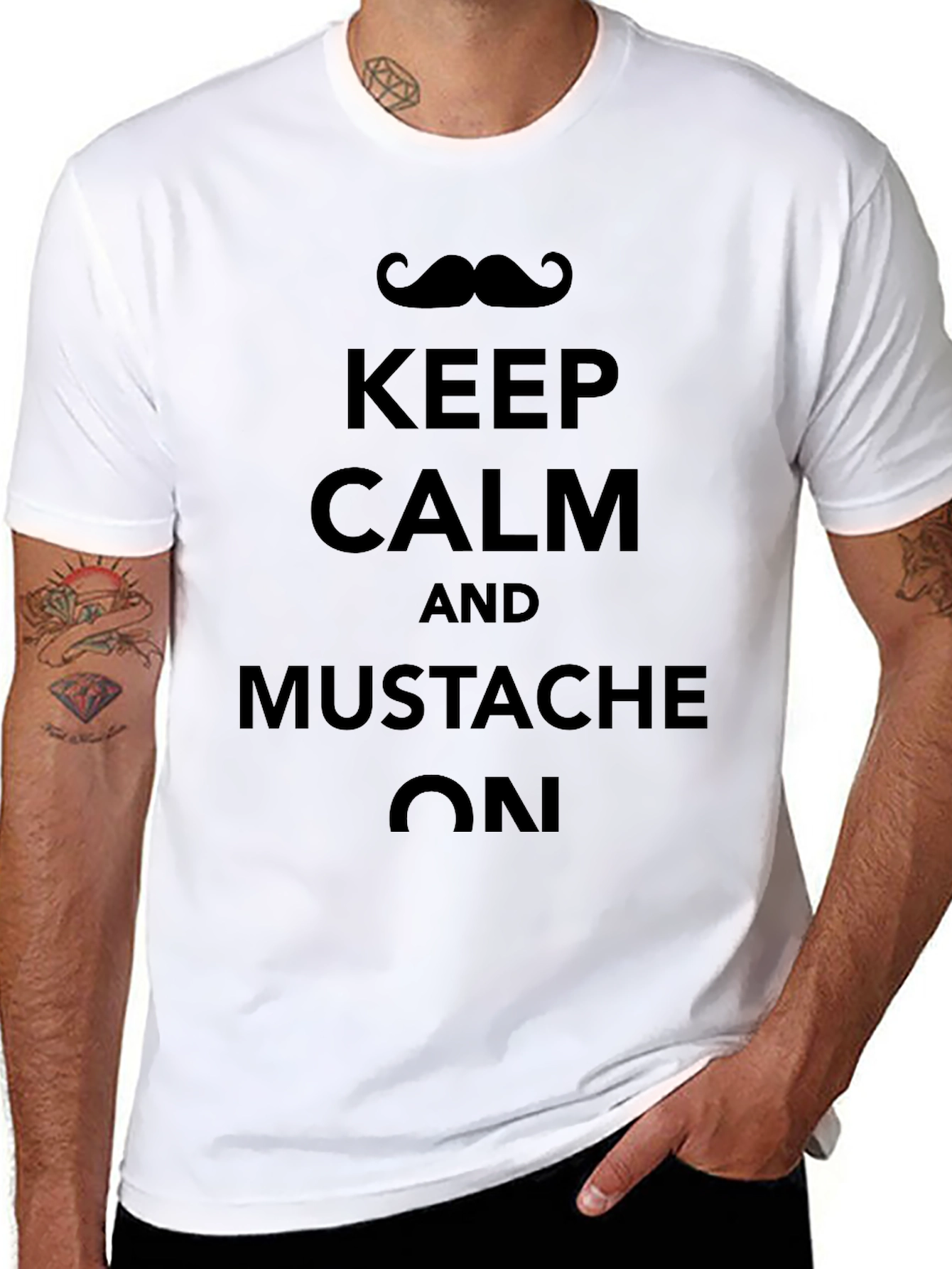 Keep Calm and Mustache On Black T-Shirt