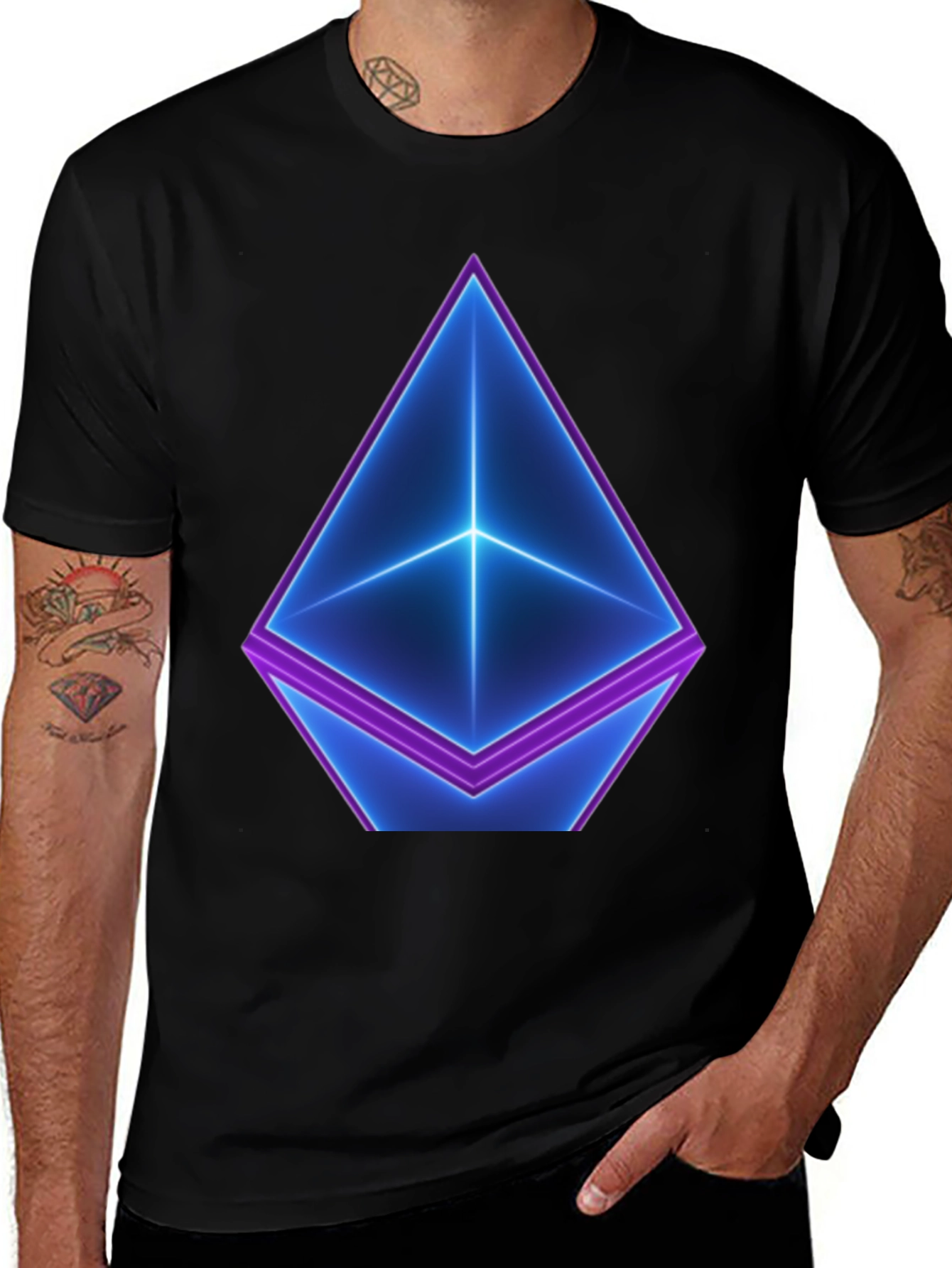 Neon Ethereum Logo Black T-Shirt
