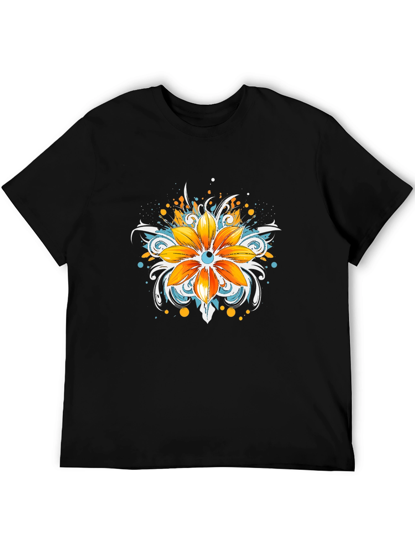 Mens Black T-Shirt with Floral Graphic