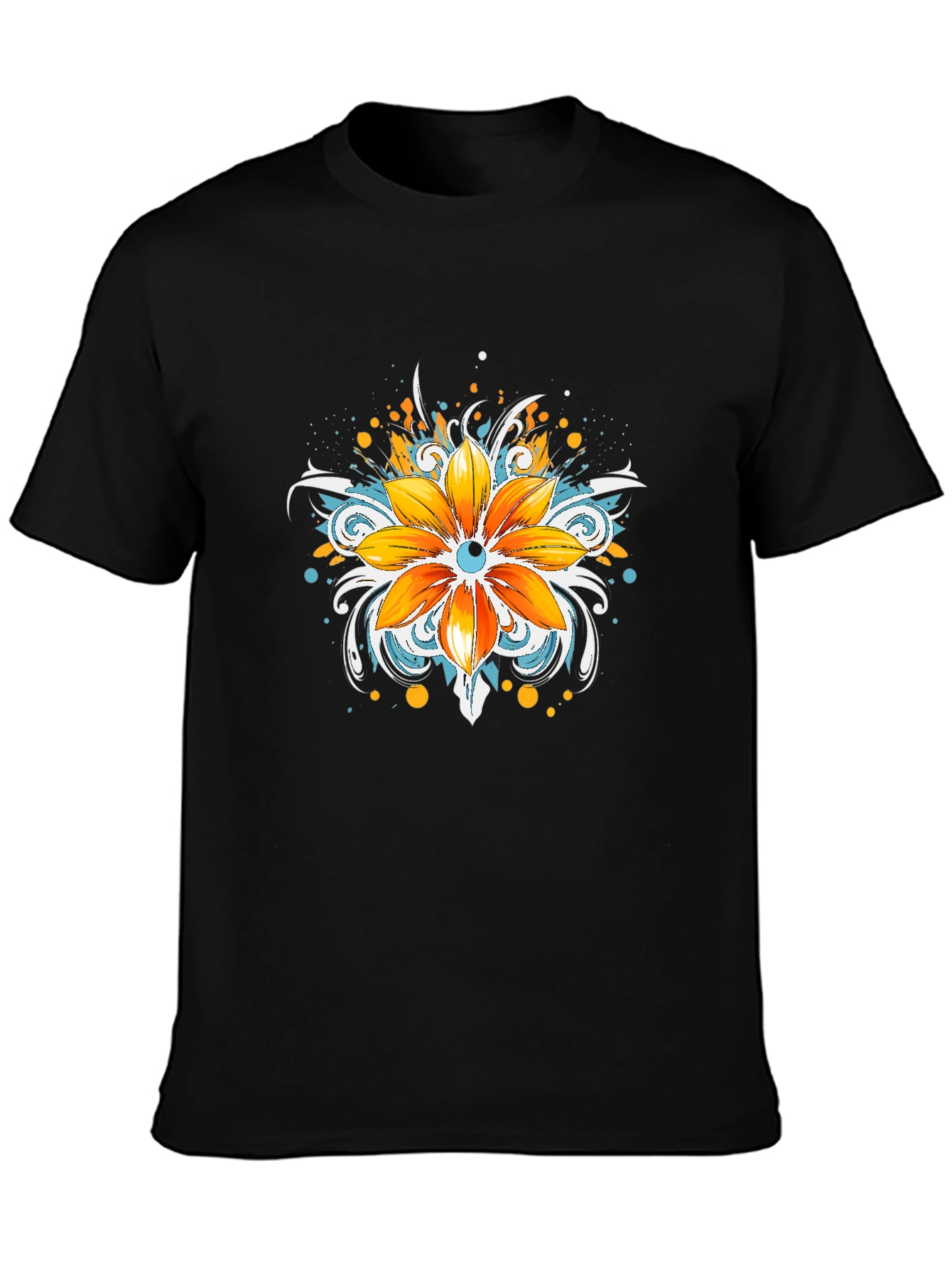 Mens Black T-Shirt with Floral Graphic