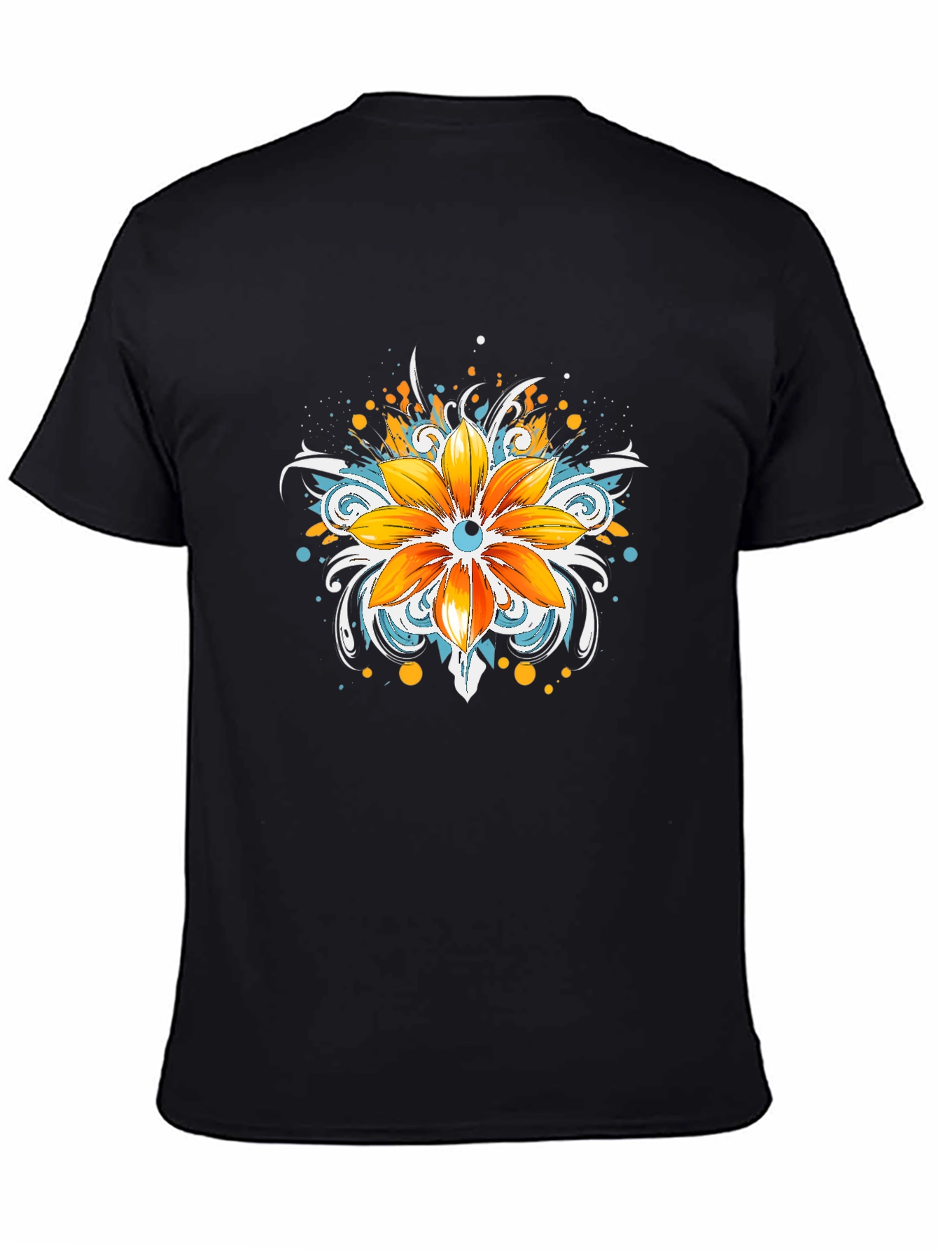 Mens Black T-Shirt with Floral Graphic