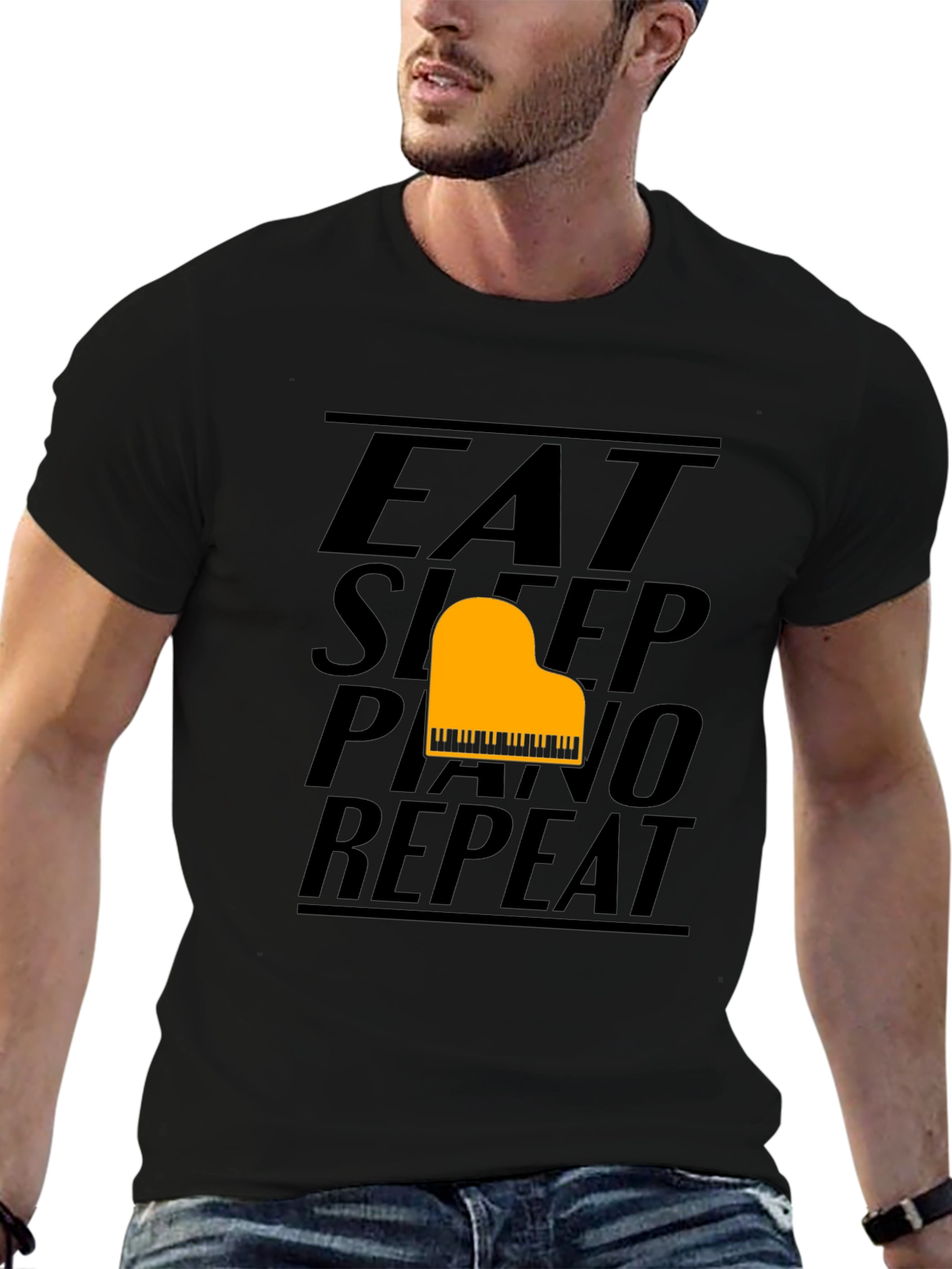 Eat Sleep Piano Repeat Black T-Shirt