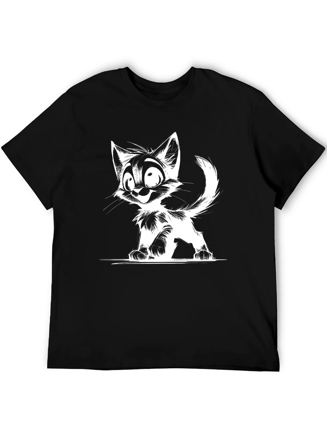 Cartoon Cat Graphic T-Shirt - Black