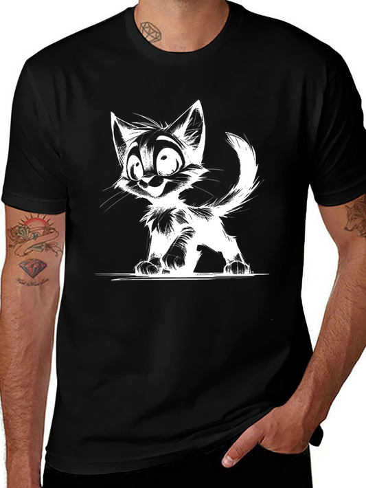 Cartoon Cat Graphic T-Shirt - Black