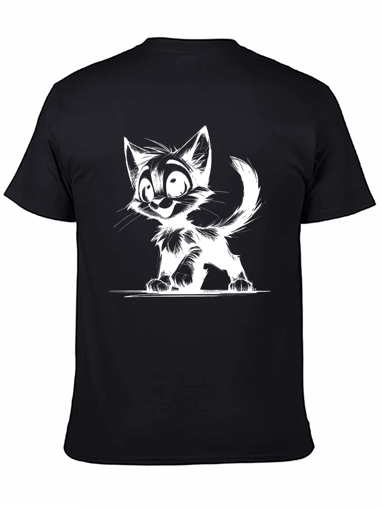 Cartoon Cat Graphic T-Shirt - Black