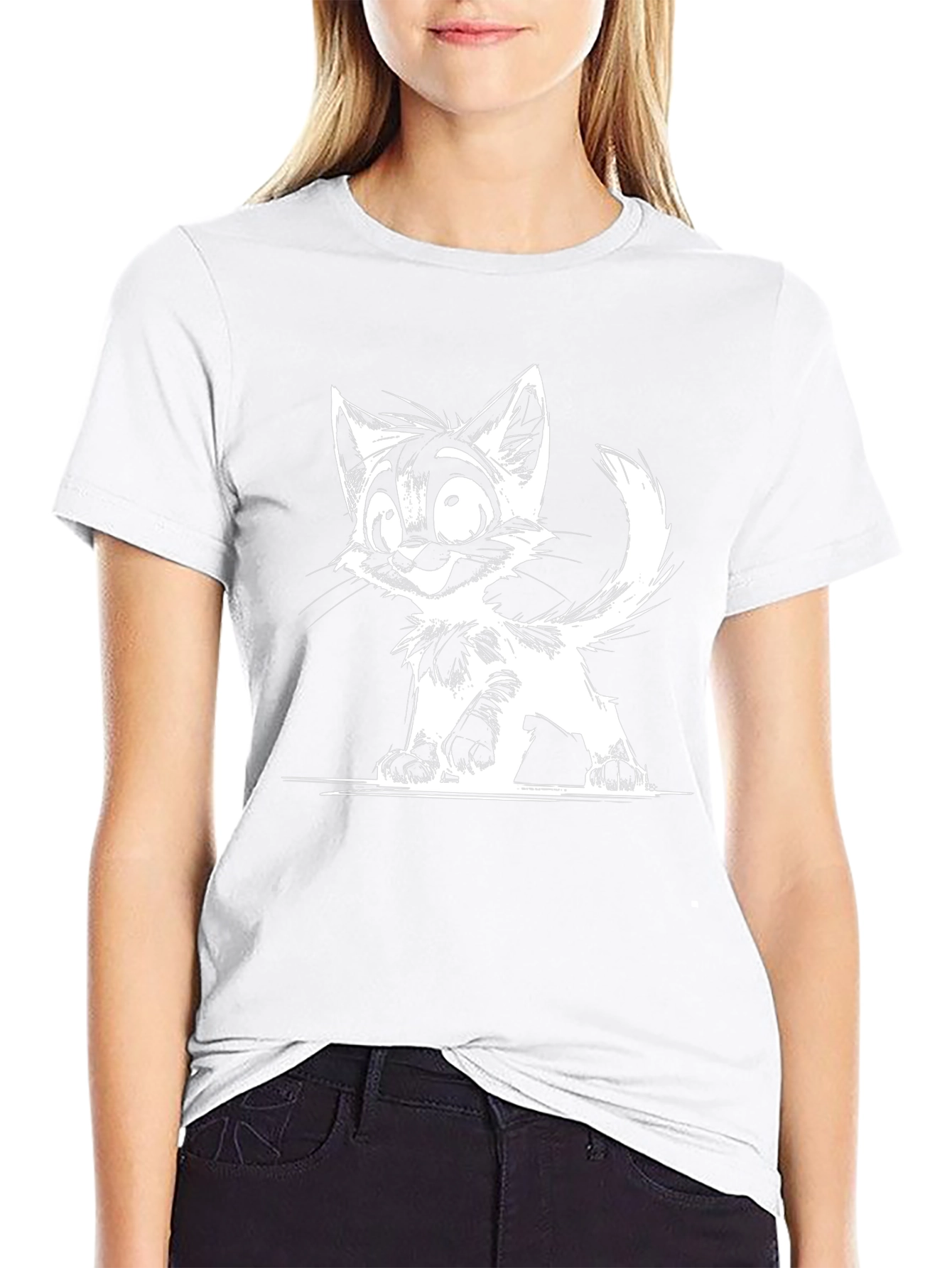 Cartoon Cat Graphic T-Shirt - Black
