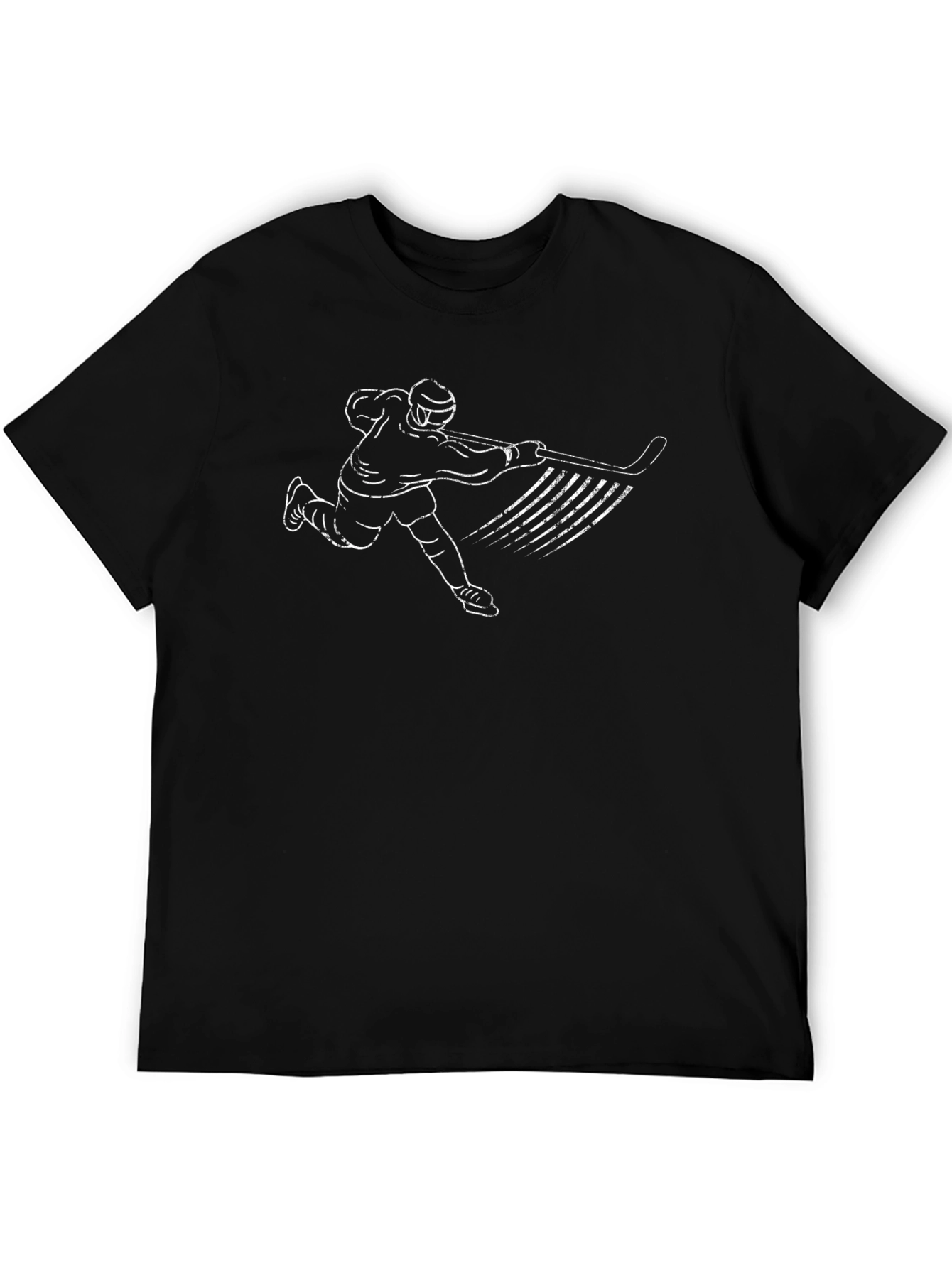 Hockey Player Graphic Tee - Black Cotton Shirt