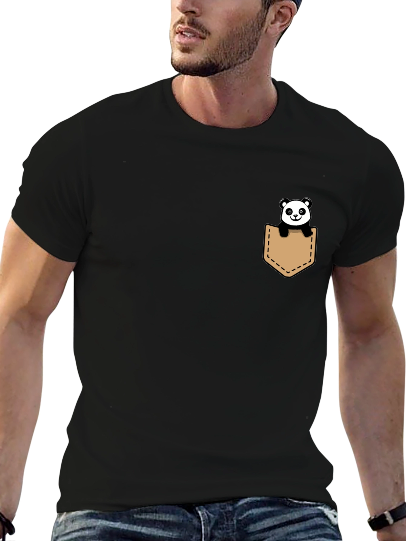 Panda Pocket Tee - Cute & Casual Black T-Shirt