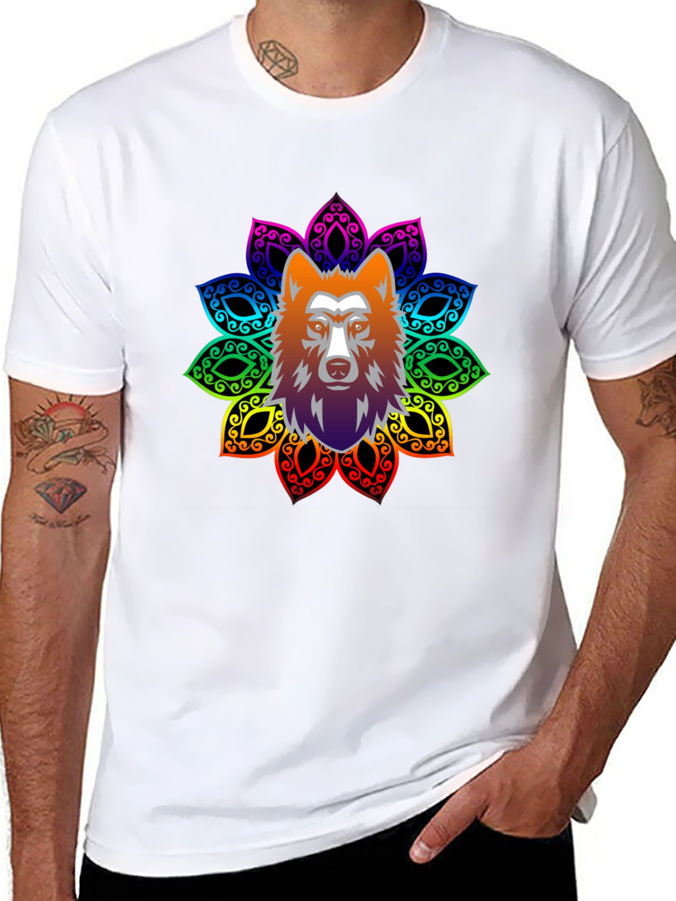 Wolf Mandala Graphic Tee - Black