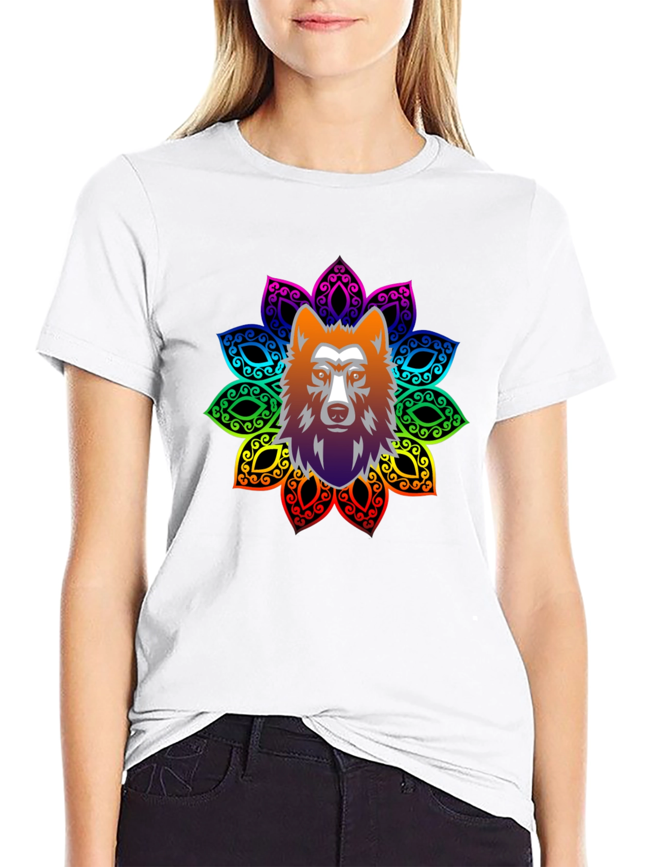 Wolf Mandala Graphic Tee - Black
