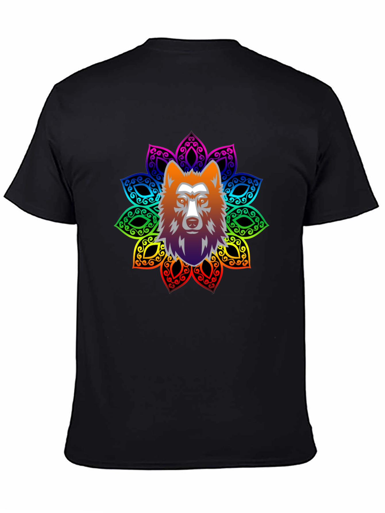 Wolf Mandala Graphic Tee - Black