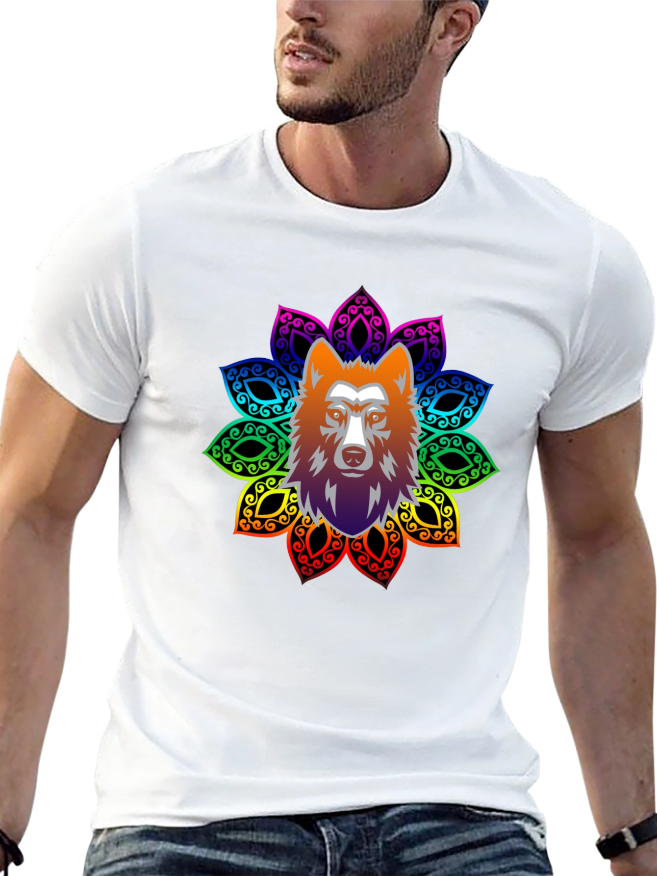 Wolf Mandala Graphic Tee - Black