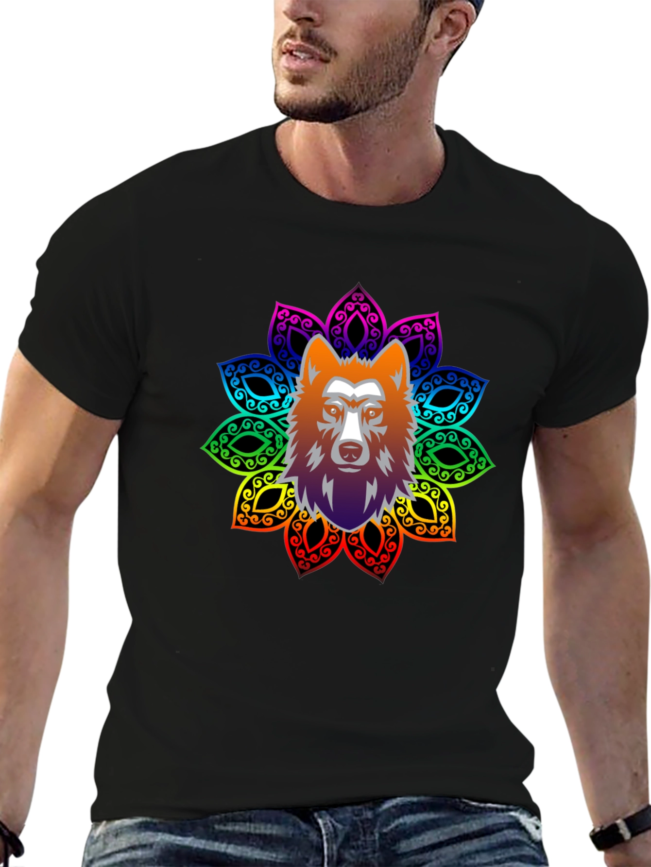 Wolf Mandala Graphic Tee - Black