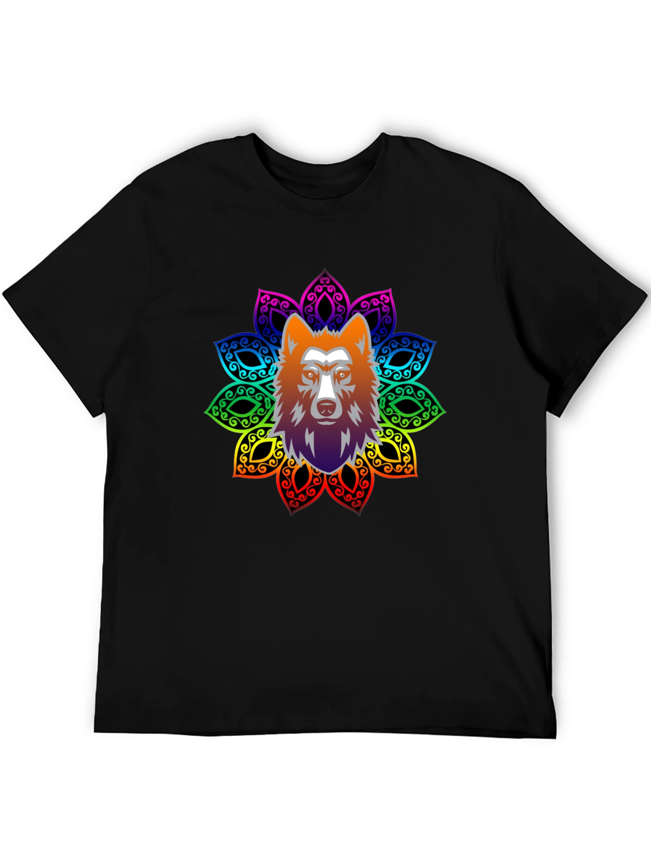 Wolf Mandala Graphic Tee - Black