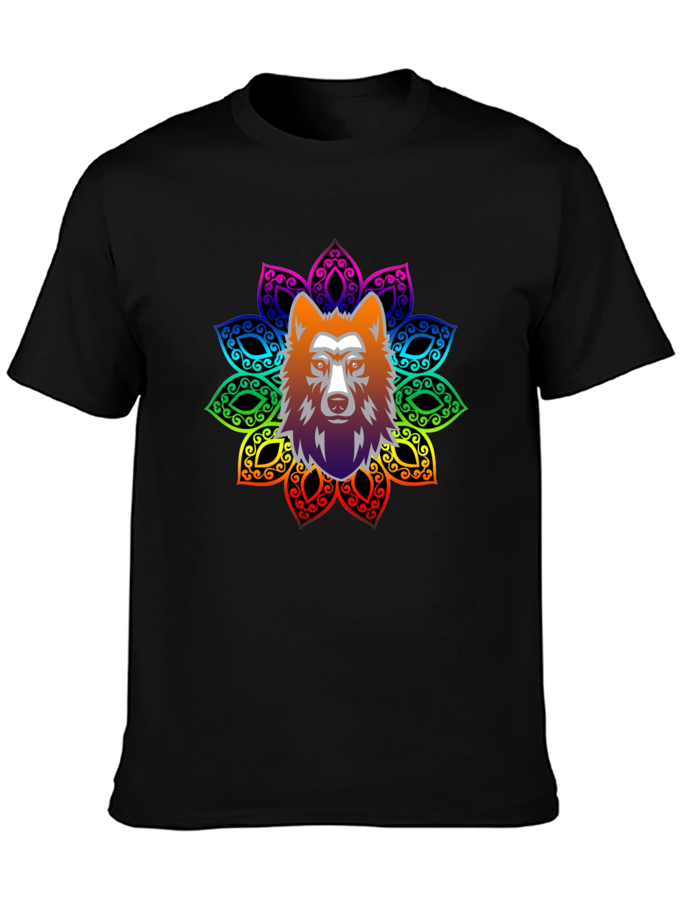 Wolf Mandala Graphic Tee - Black