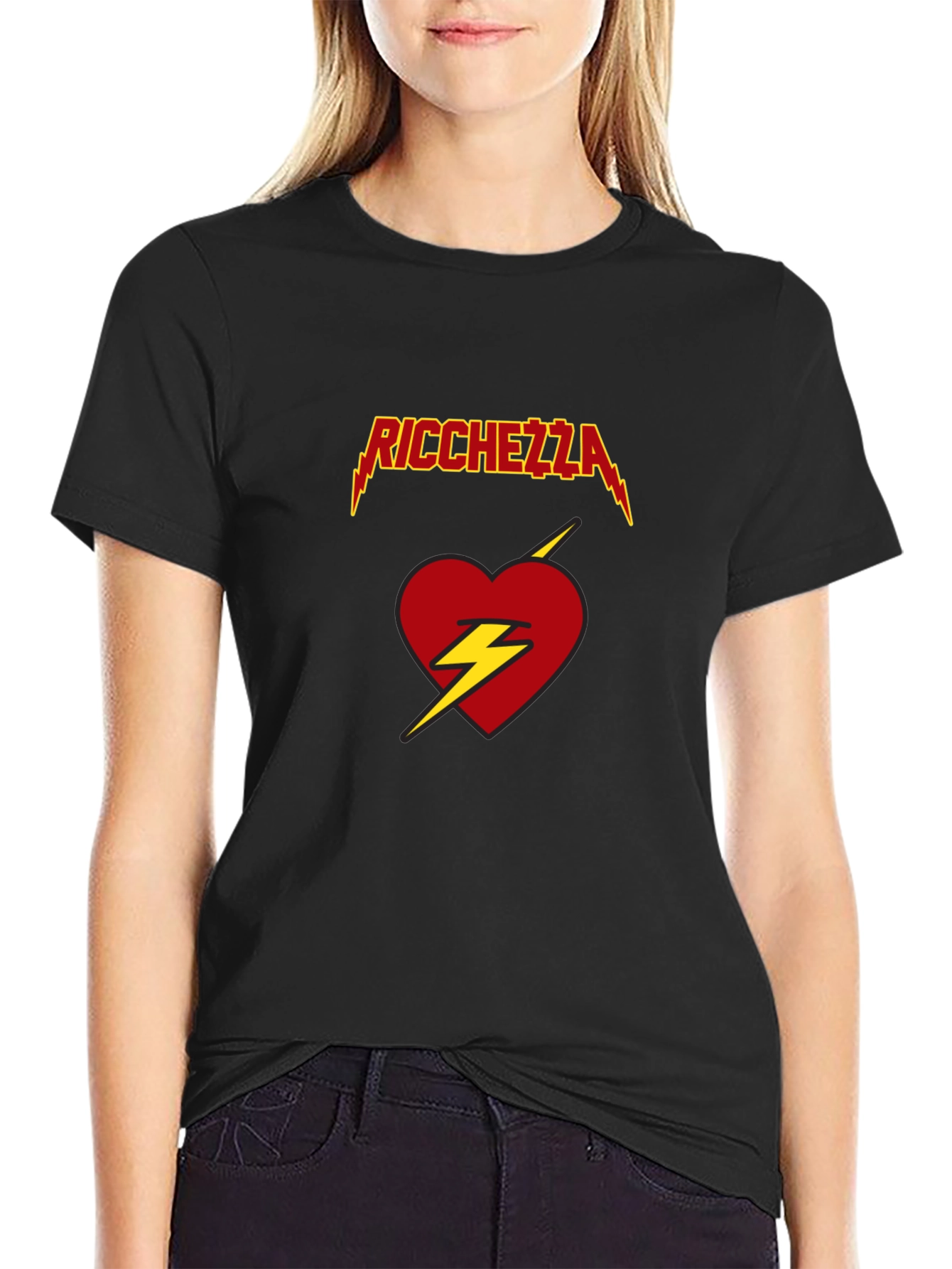 Ricchezza Heart Lightning Bolt Graphic Tee - Black