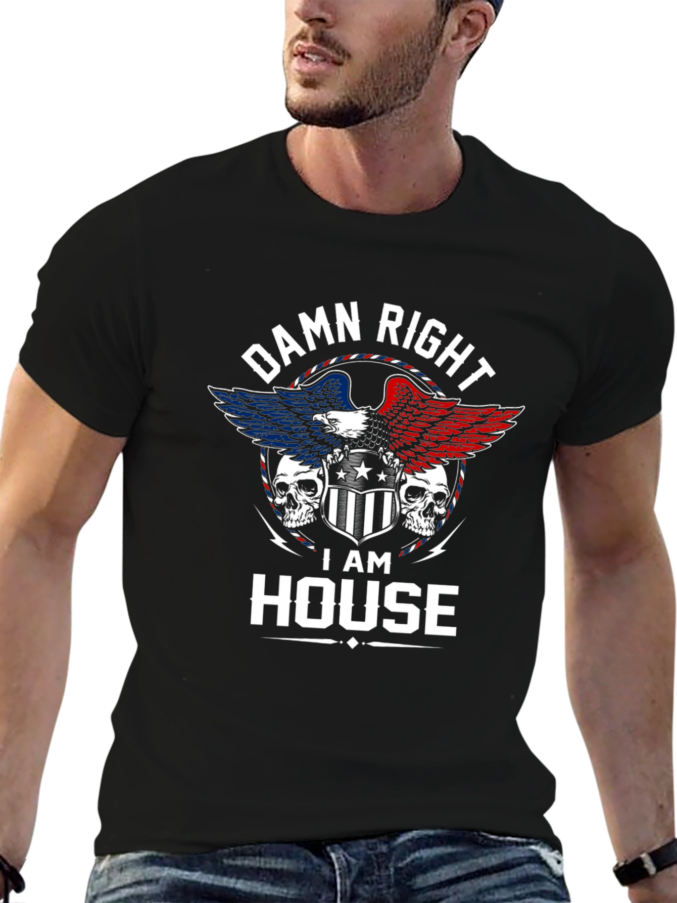 Damn Right I AM HOUSE Eagle Skull Graphic T-Shirt