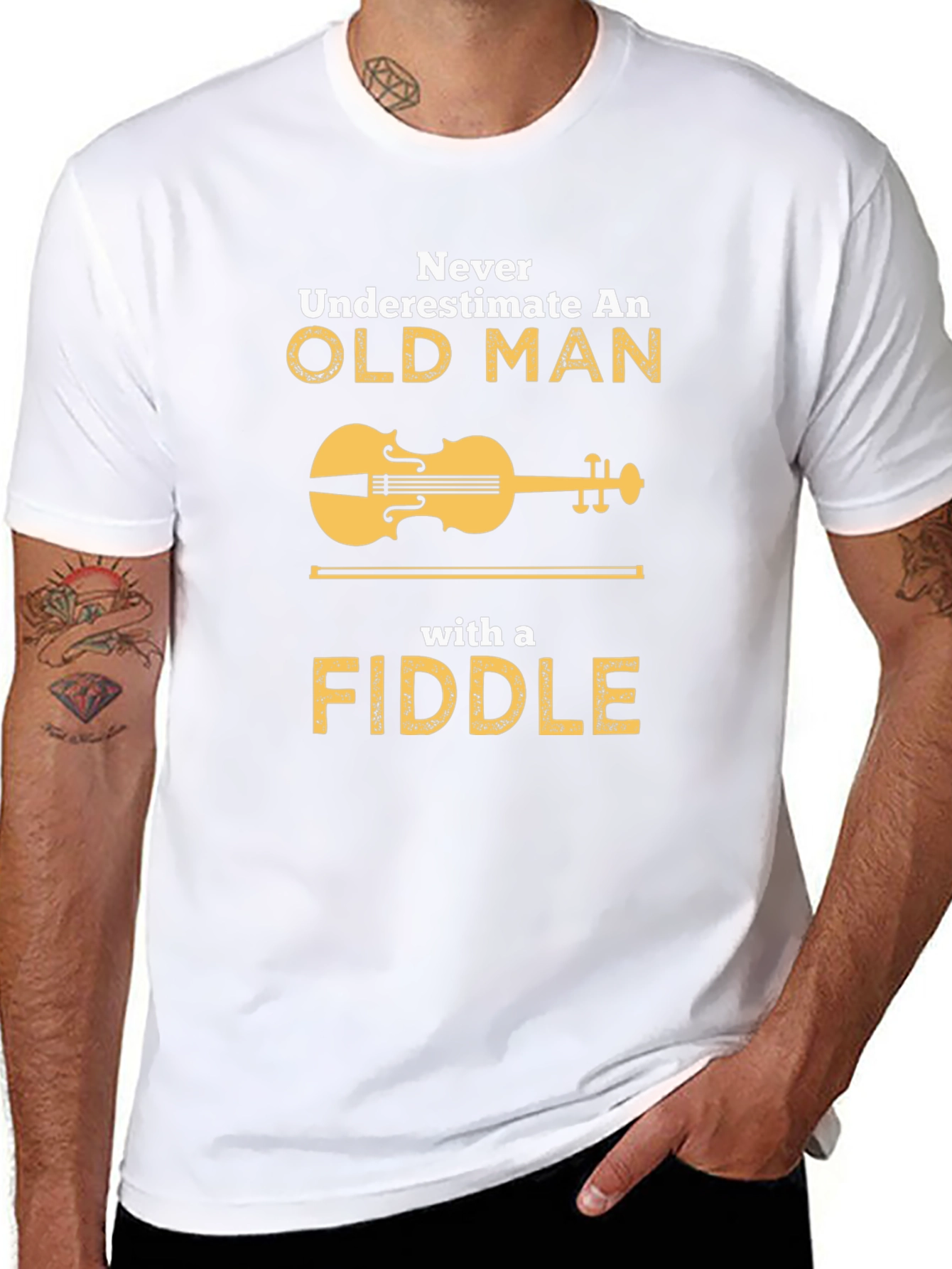 Never Underestimate Old Man Fiddle T-Shirt