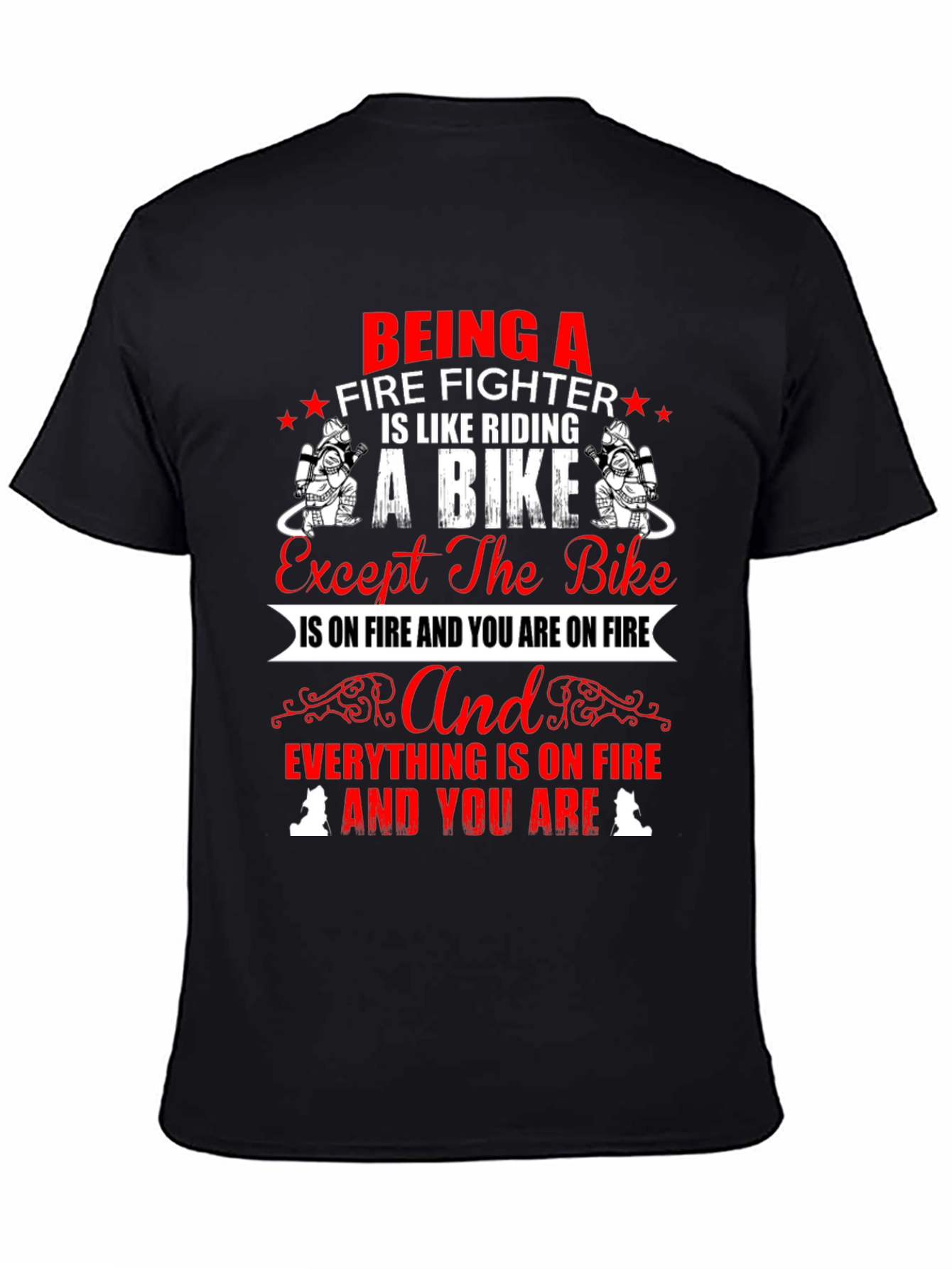 Firefighter Bike T-Shirt - Novelty Graphic Tee