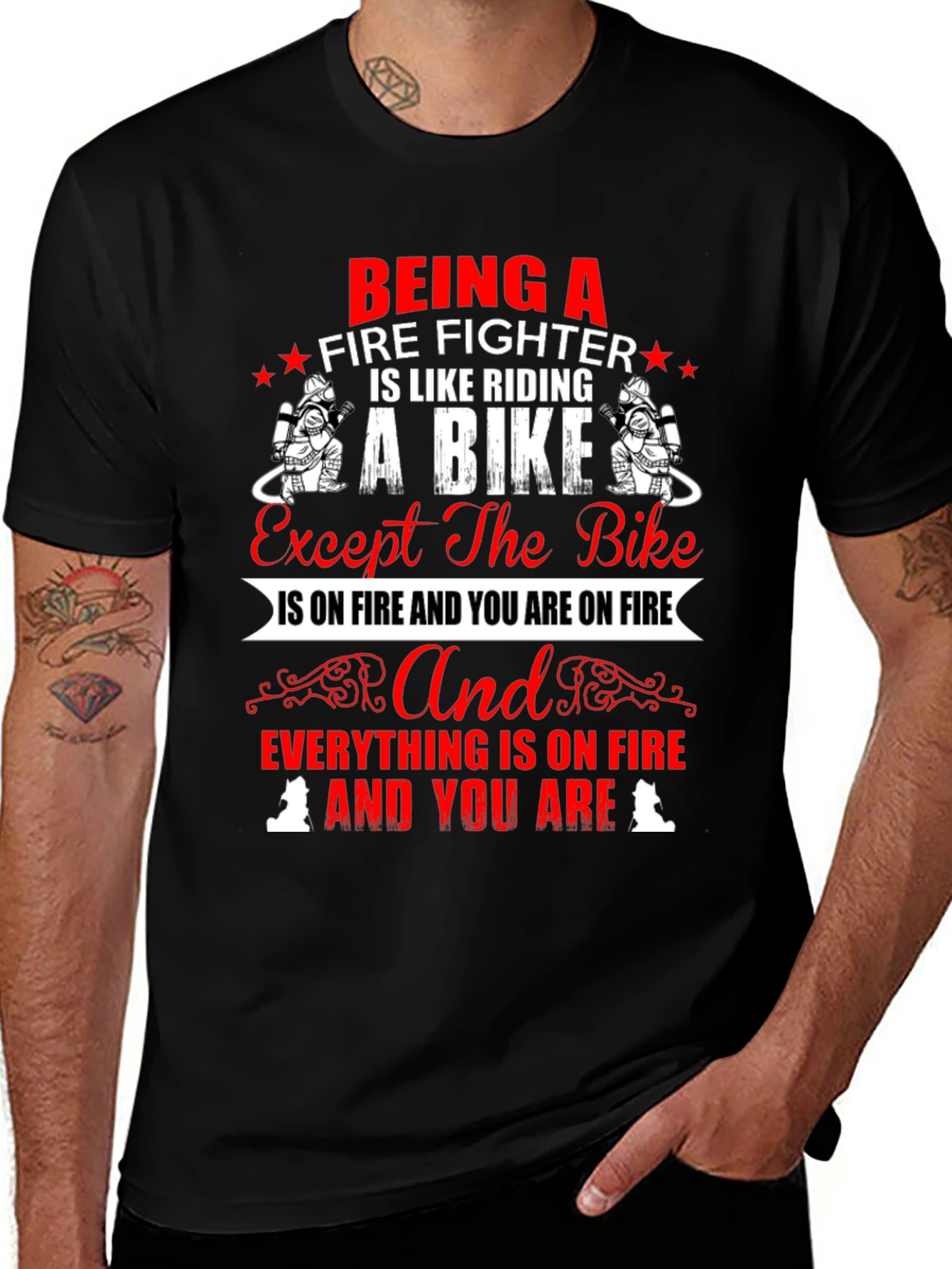 Firefighter Bike T-Shirt - Novelty Graphic Tee