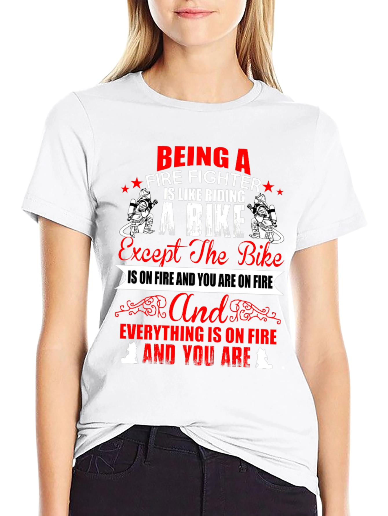 Firefighter Bike T-Shirt - Novelty Graphic Tee