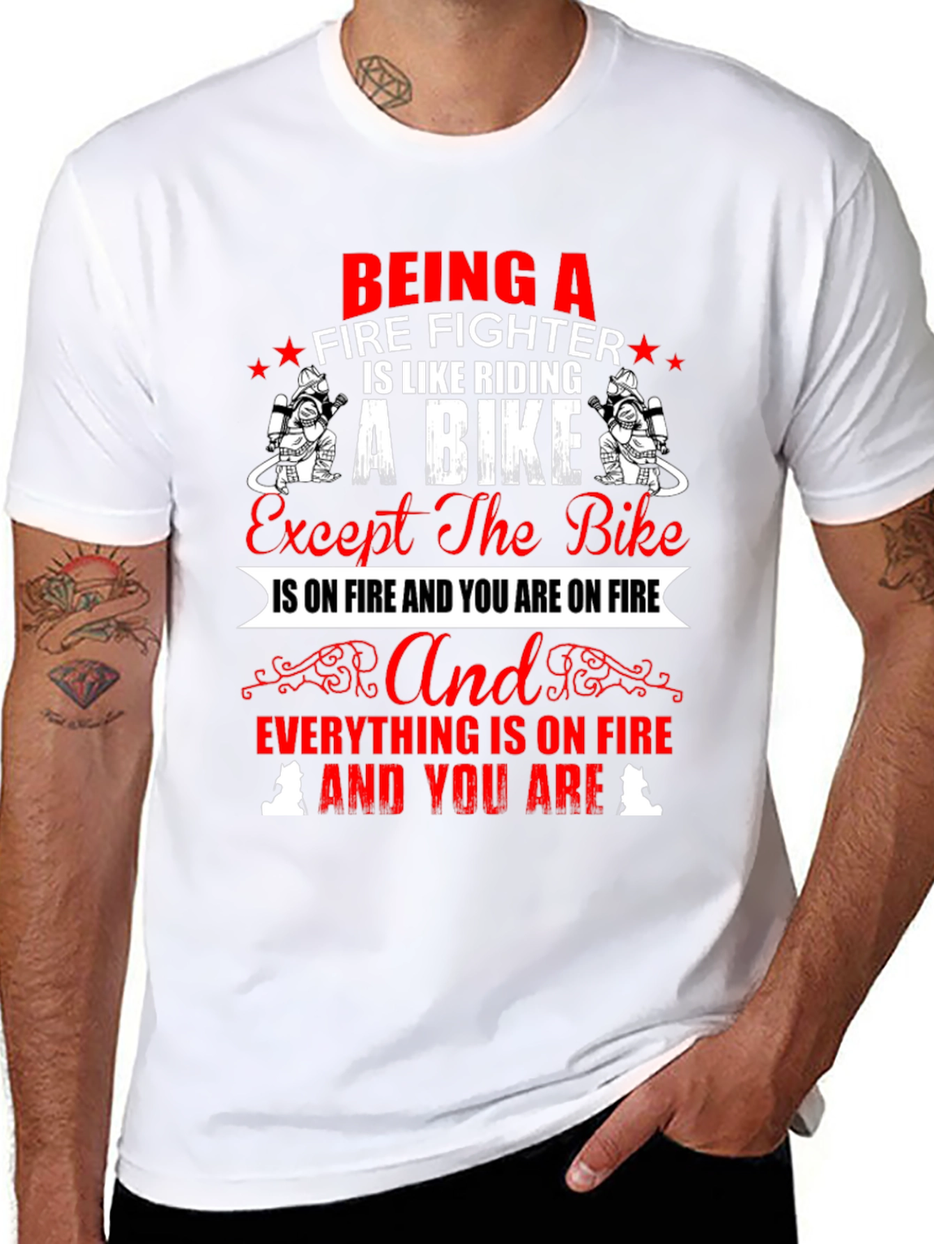 Firefighter Bike T-Shirt - Novelty Graphic Tee