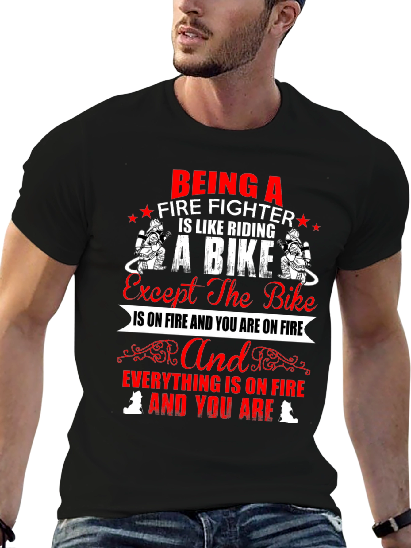 Firefighter Bike T-Shirt - Novelty Graphic Tee