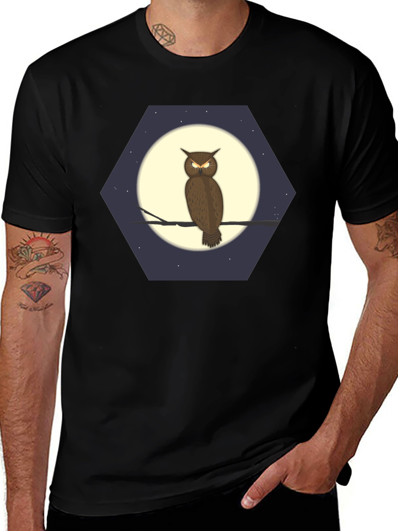 Owl Moon Hexagon Graphic T-Shirt