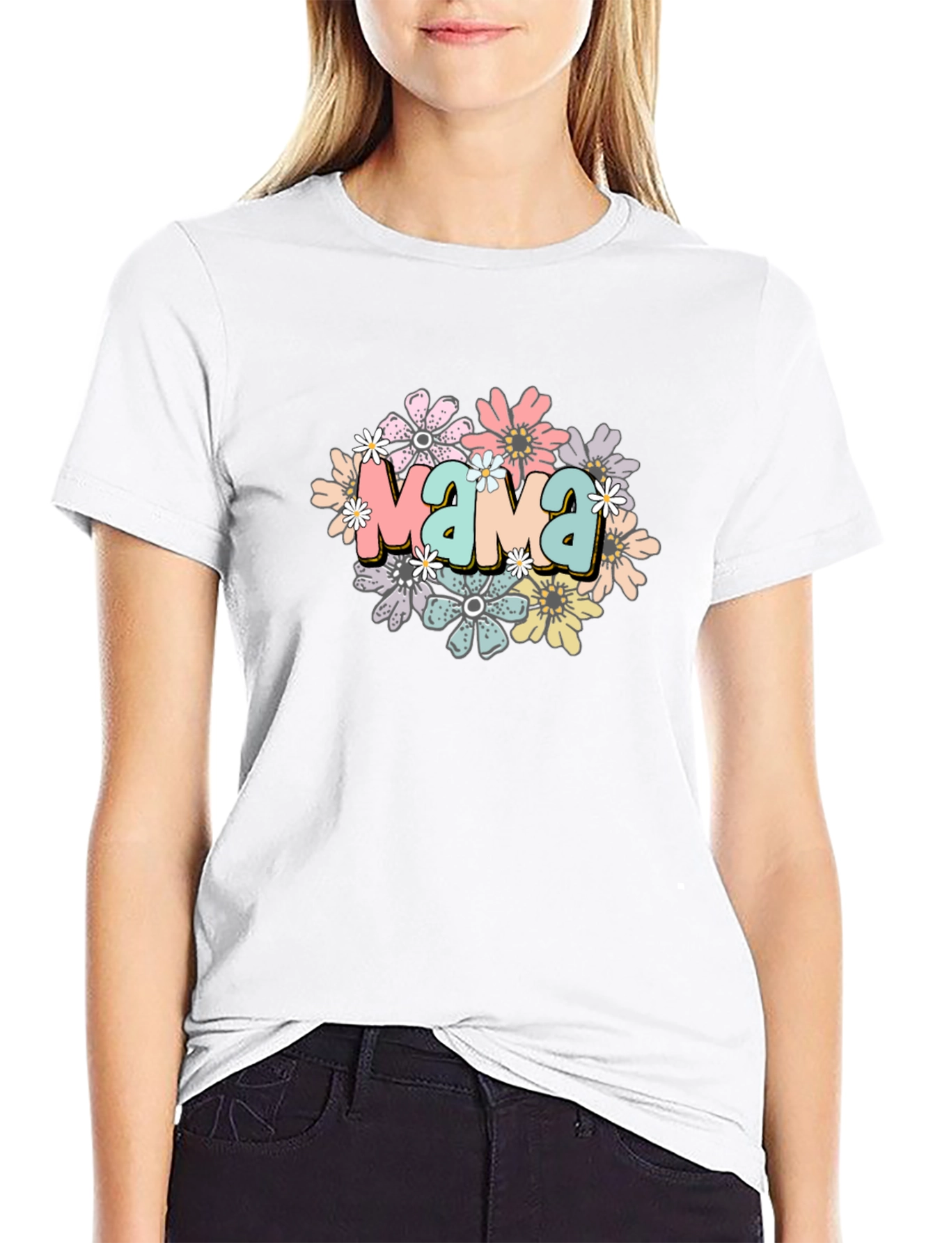 Mama Floral Graphic Black T-Shirt