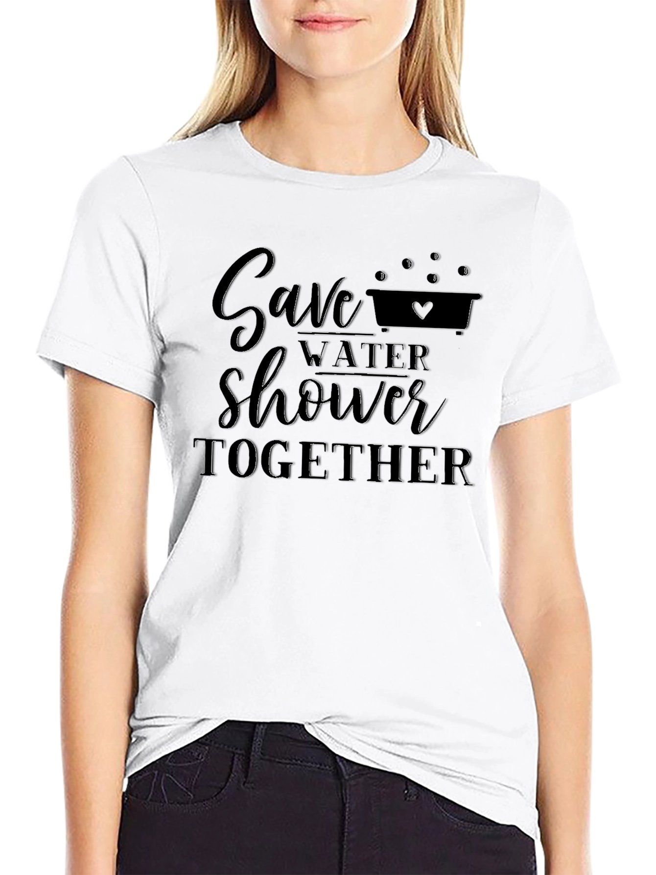 Save Water Shower Together Black Graphic Tee