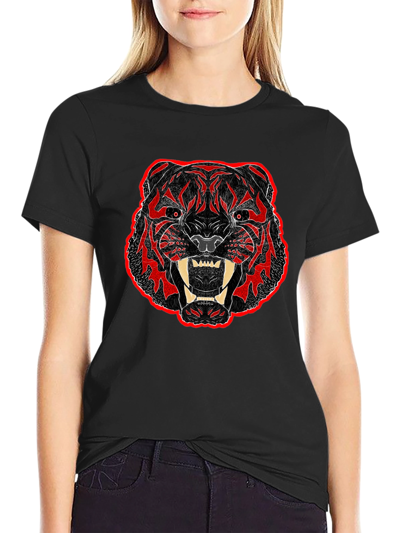 Black T-Shirt with Bold Tiger Graphic