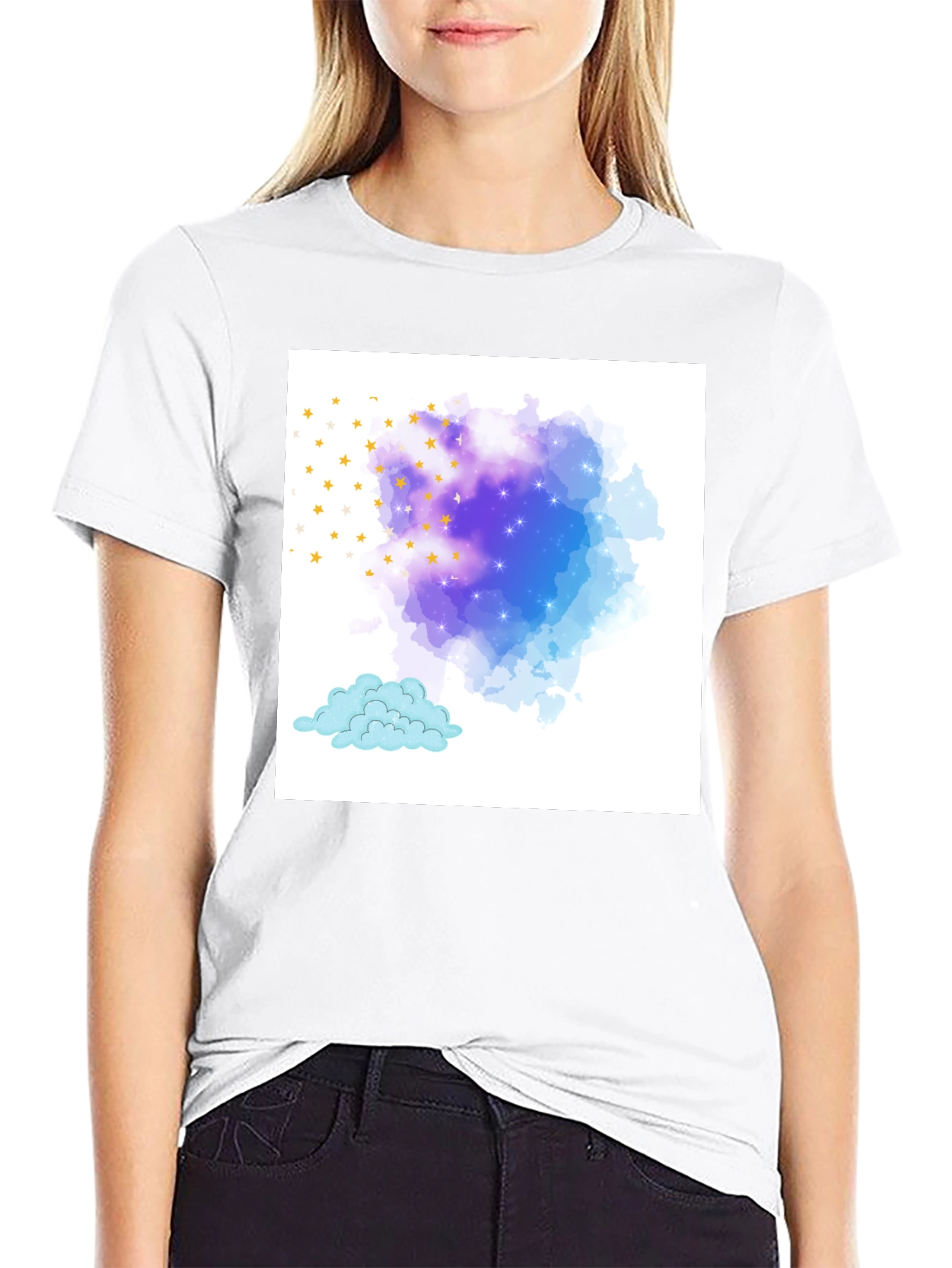 Starry Night Cloud Tee - Stylish Graphic Print