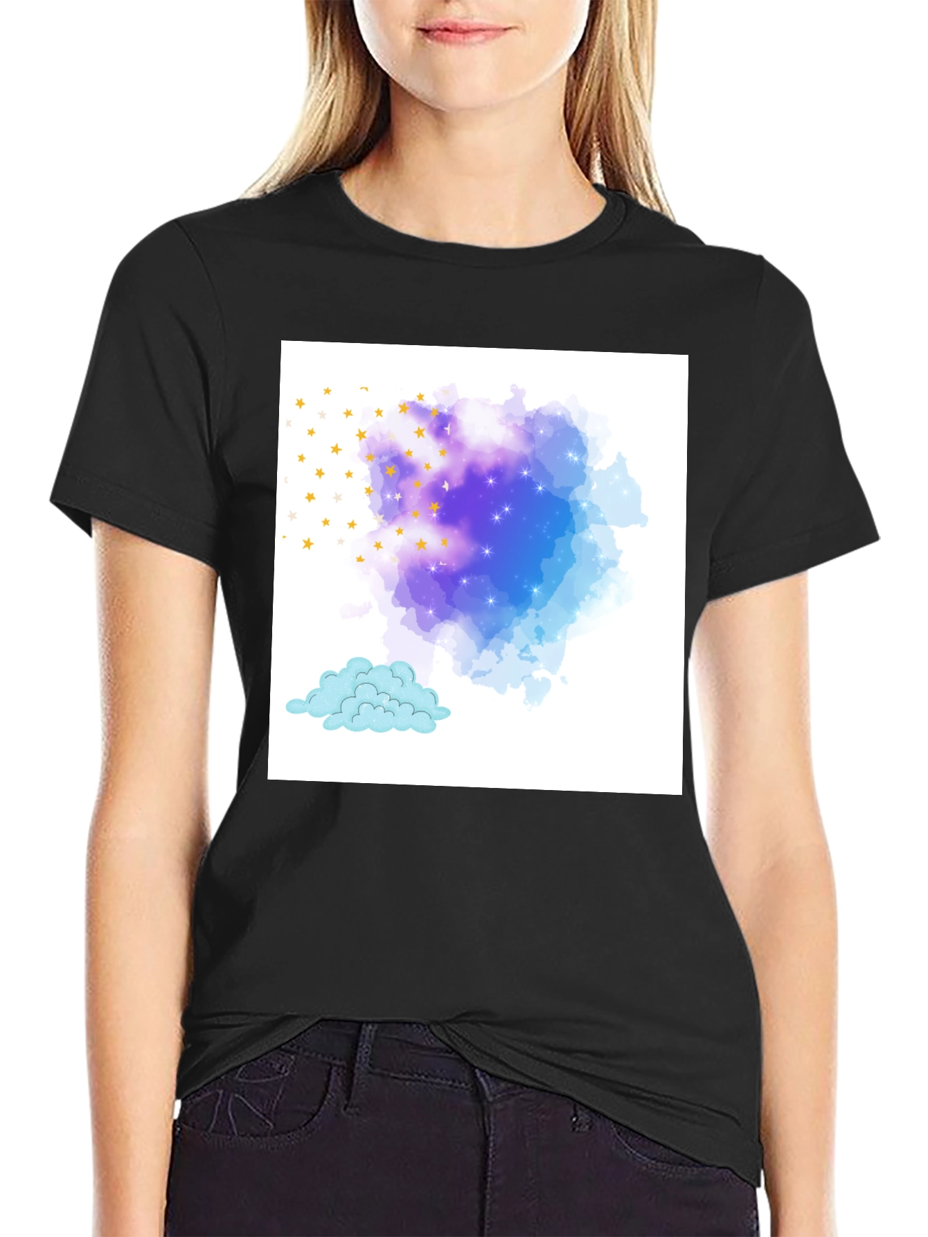 Starry Night Cloud Tee - Stylish Graphic Print