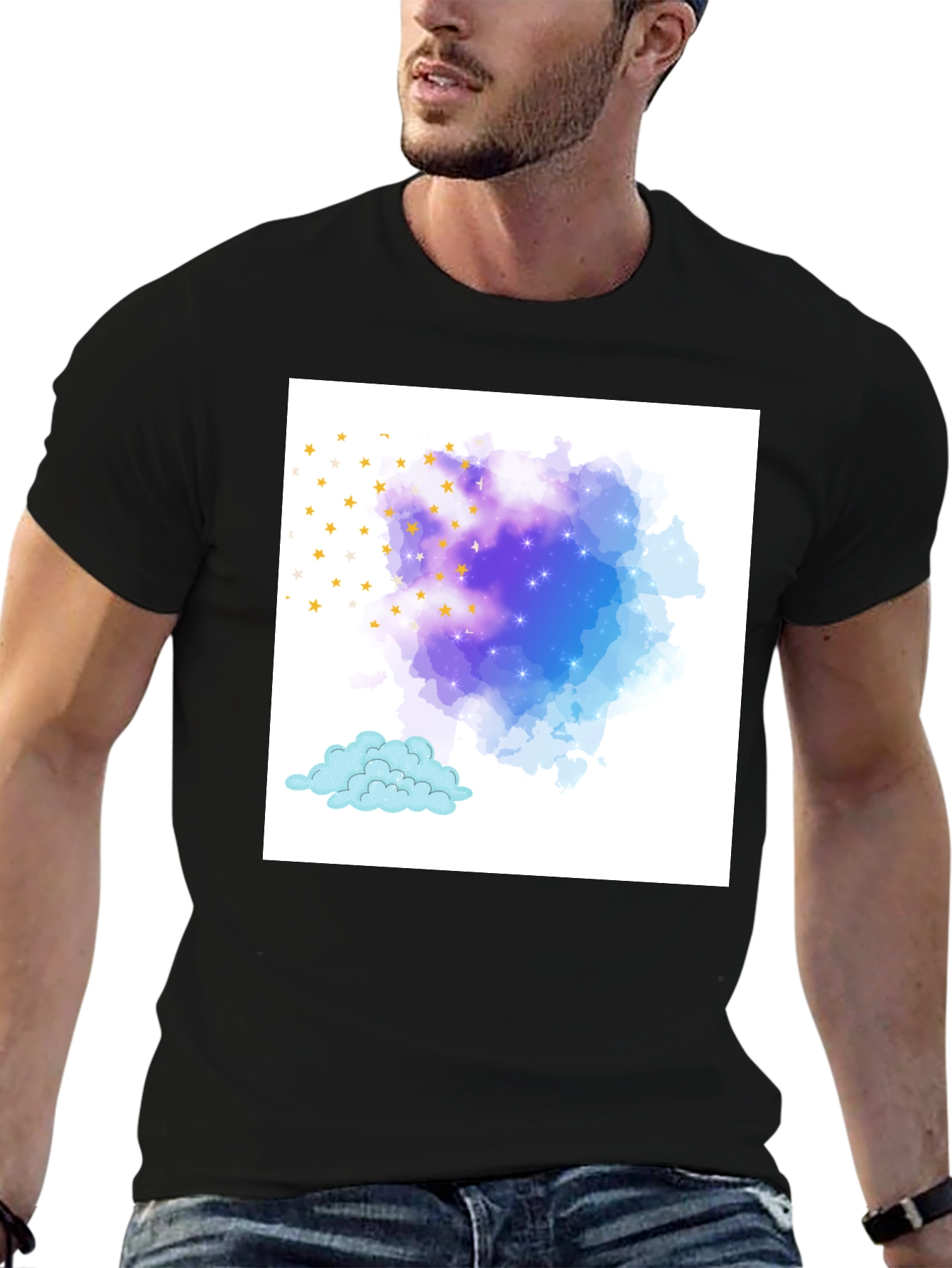 Starry Night Cloud Tee - Stylish Graphic Print