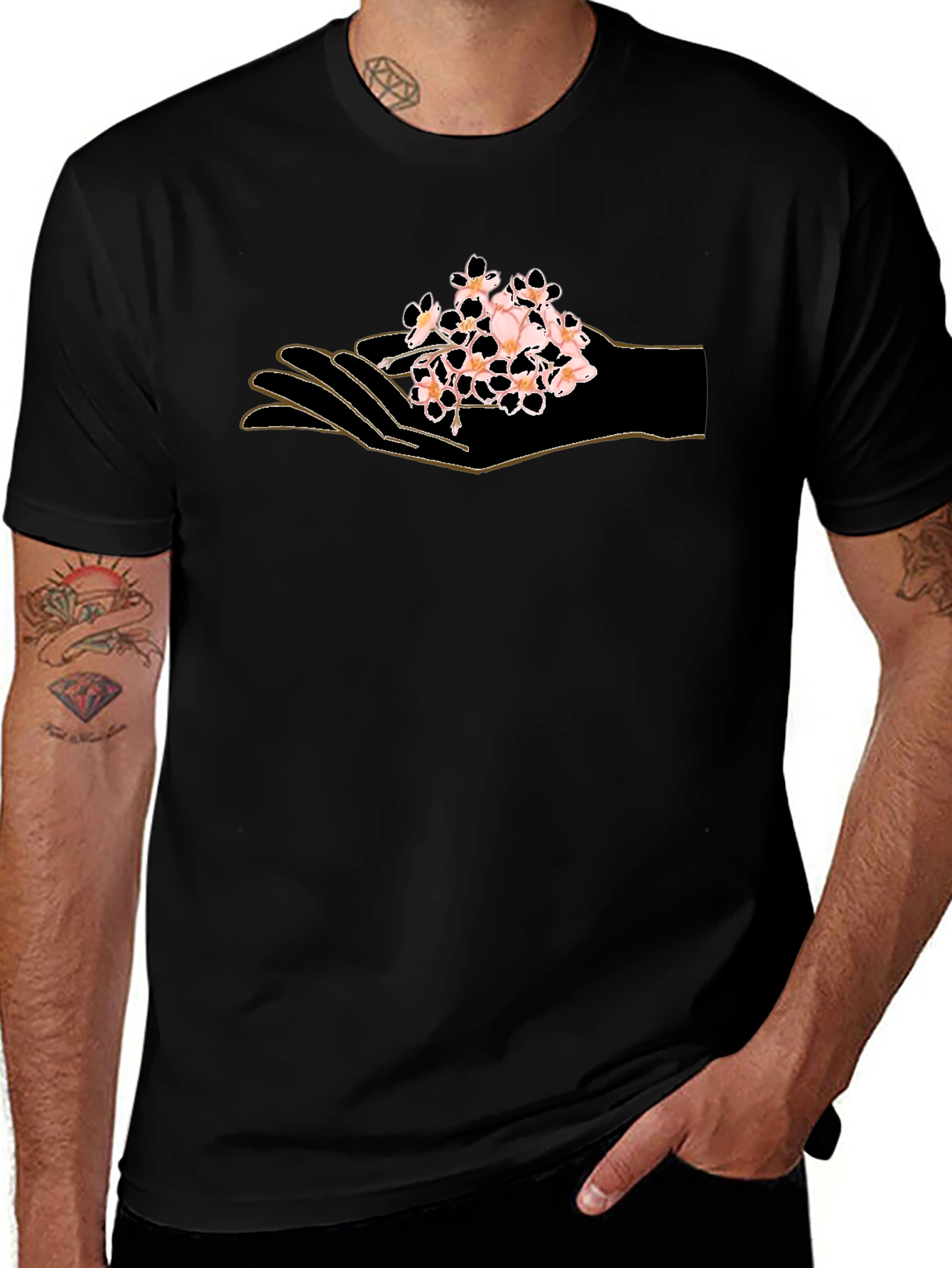 Hand Holding Flowers Graphic T-Shirt
